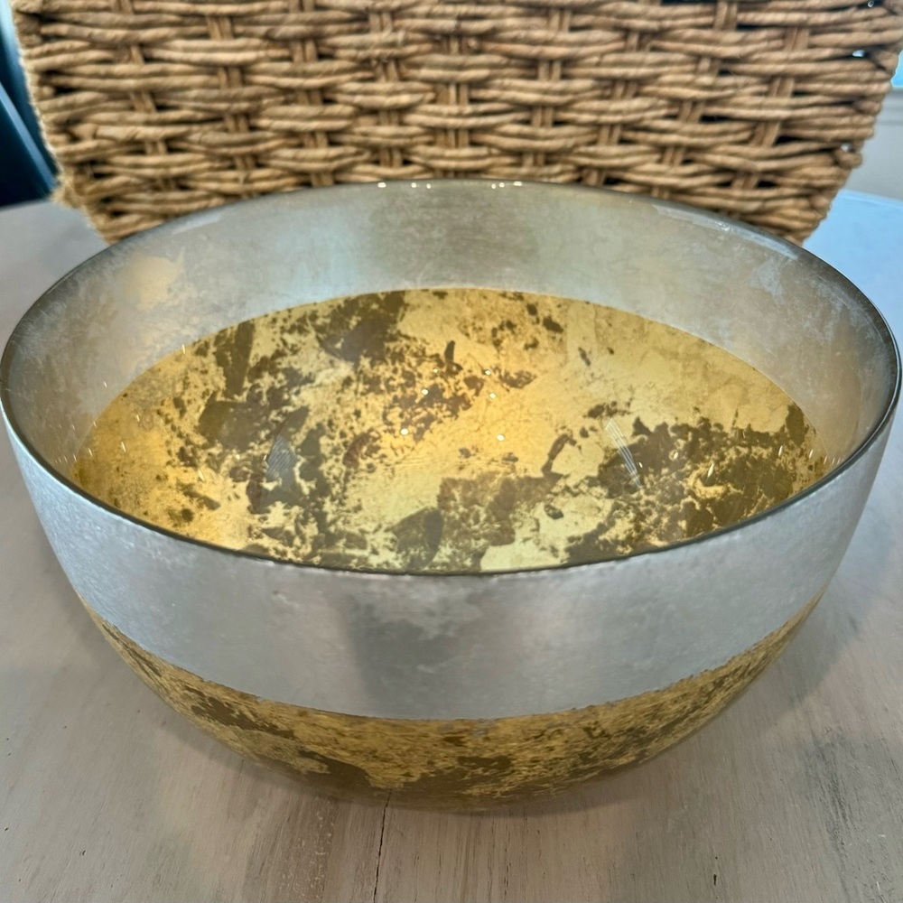 Gold and Silver Leaf Italian Hand Painted Glass Bowl- size 10”Dx5.5”T